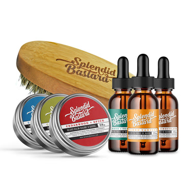 6 Mini Balms & Oils with Beard Brush